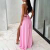 Women's Halter Deep V Neck Maxi Dress Backless High Slit Long Cocktail Party Dress Sexy Sleeveless Evening Gown