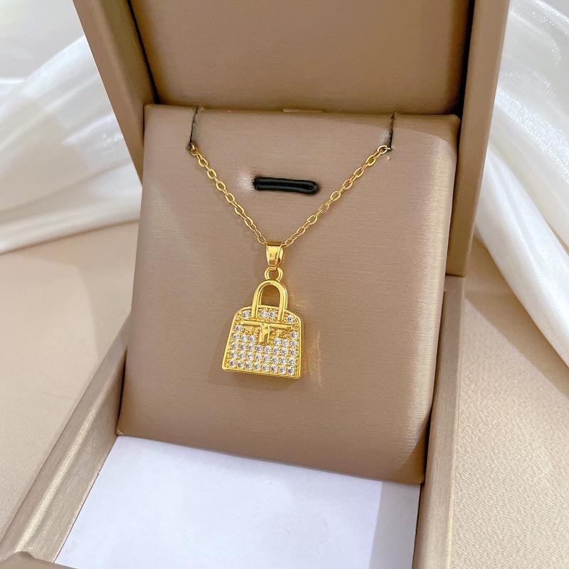 Zircon Bag Light Luxury Temperament Gorgeous Full Diamond Necklace Female Versatile Collarbone Chain Titanium Steel Chain