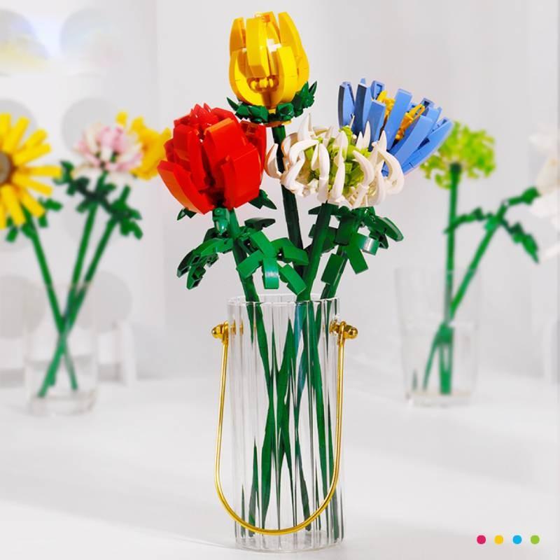 Assembling Children Puzzle Building Blocks Flower Rose Lily Bouquet Model Toy