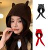 Lovely Devil Ear Knit Hat With Neck Wrap Breathable Pullover Hat For Women Daily Outfit and Outdoor Cycling Walking