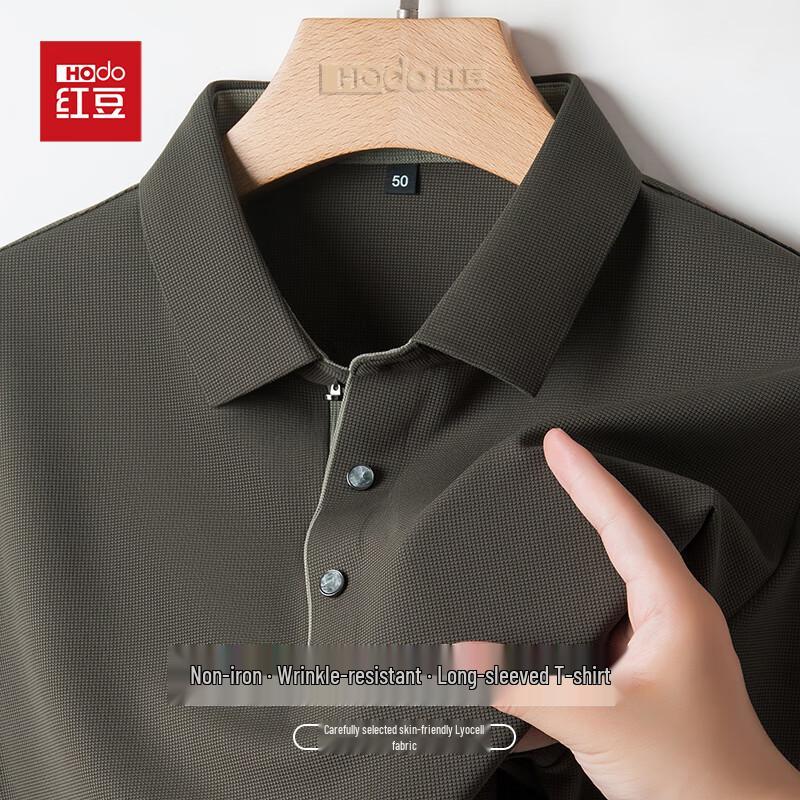Hongdou Men's Anti-Wrinkle Long-Sleeve Polo T-Shirt