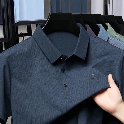 Light Luxury Summer Ice Silk Short Sleeved T-shirt for Men New Casual Business Dad Outfit Men's Polo Shirt with A Collar