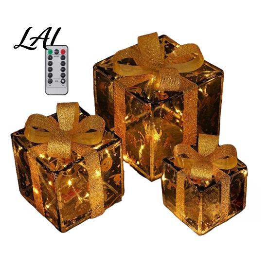 Collapsible Festival Storage Boxes 3Pcs Lighted Halloween Pumpkin Gift Boxes Spooky Face Glowing Decorative Pine Branch Accents Presents Box