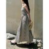 Summer New Striped Suspender Dress for Women, Elegant High Waisted Off Shoulder Maxi Dress, European American Style