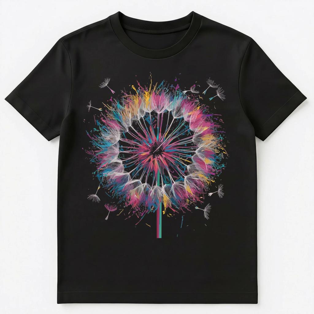 Colorful Paint Splash Dandelion Flower Art Graphic Unisex T-Shirt