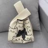 Huimei Knit Bag, Knit Tote Bag, Women's Mini Bag, Handbag with Cat Print, Cute, Compact, Lightweight, Soft, Casual, Sub-Bag (White)