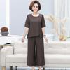 Stylish Plus Size Cotton Linen Summer Set for Middle-Aged Women: Short Sleeve T-Shirt & Two-Piece Outfit