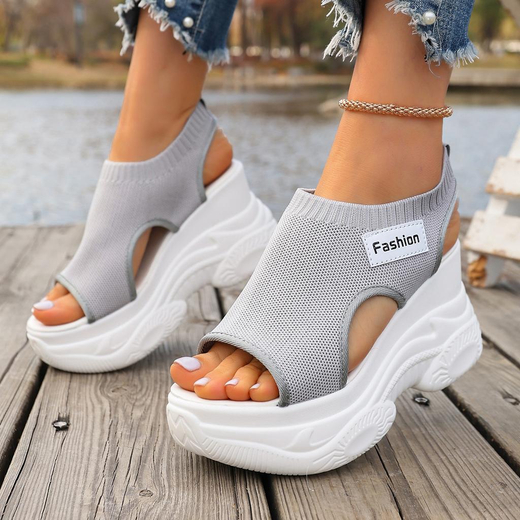 Damen Sommer Sandalen Keilabsatz Unifarben - Bequemes Atmungsaktives Obermaterial, Plateau-Keilabsatz mit Offener Zehenpartie, Stilvolle Sport-Casual Sandalen