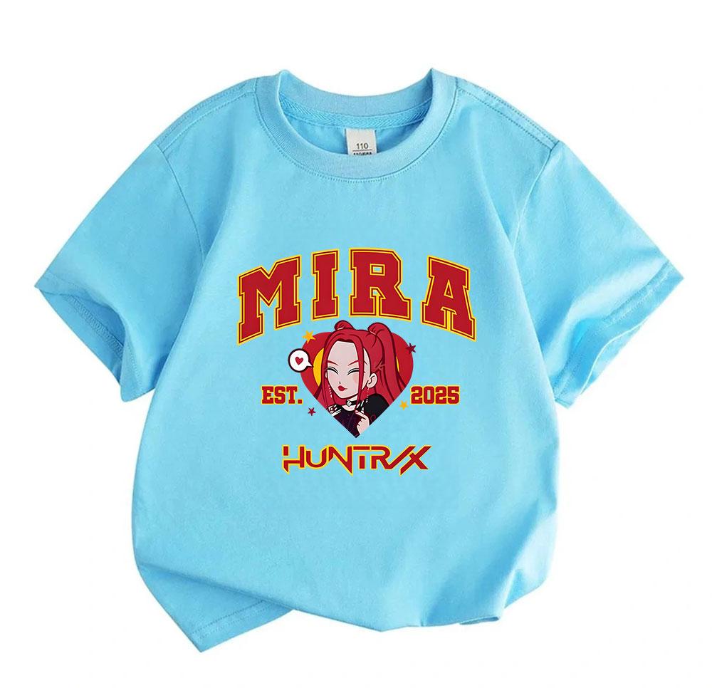 Kids Boys Girls 100% Cotton Crew Neck Short Sleeve T-Shirt, Cute Red Hair Cartoon Girl Mira Print Casual Summer Tee, Comfortable Soft Daily Wear Tops