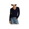 Polo Ralph Lauren Solid Color Casual V-Neck Pullover Knit Sweater Women sweater Dark-Blue 211910422-003