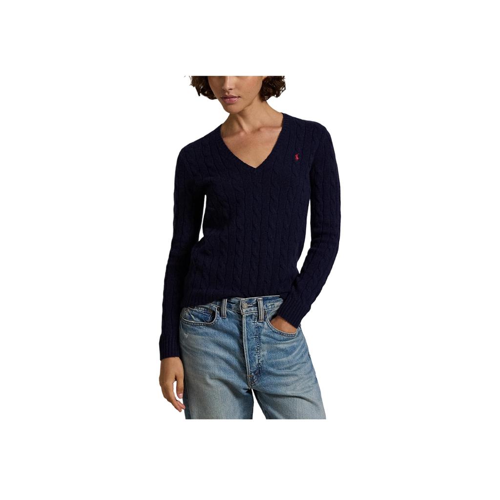 Polo Ralph Lauren Solid Color Casual V-Neck Pullover Knit Sweater Women sweater Dark-Blue 211910422-003