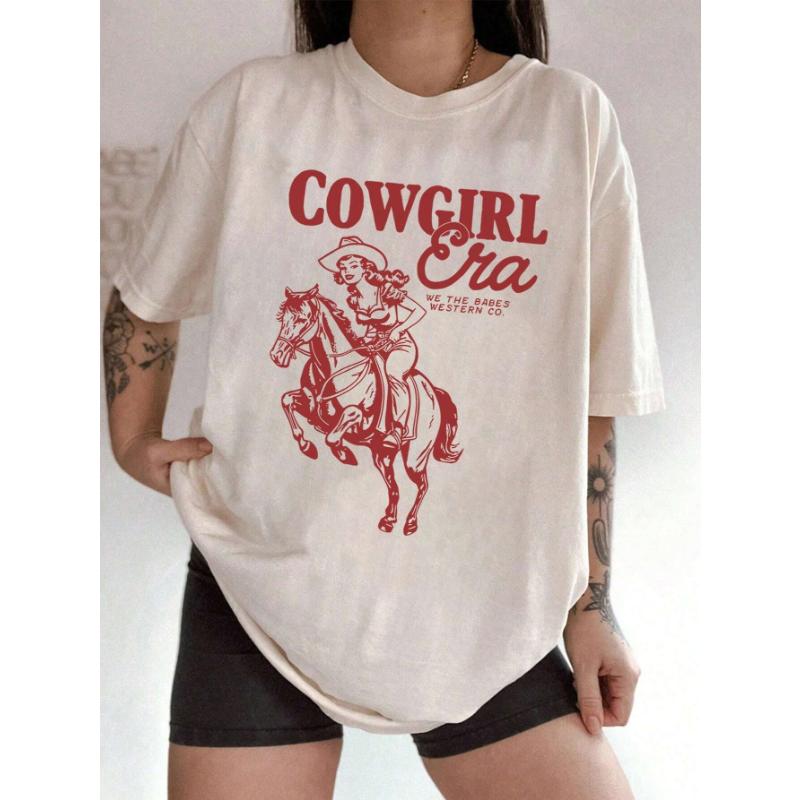 Women's Casual Daily Round Neck Short Sleeve Letter Print Loose Fit T-Shirt