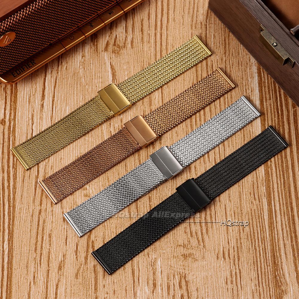 Milanese Mesh Watch Strap 16mm 18mm 20mm for Seiko for Rolex Bracelet Folding Buckle 304 Stainless Steel Replacement Wrist Band