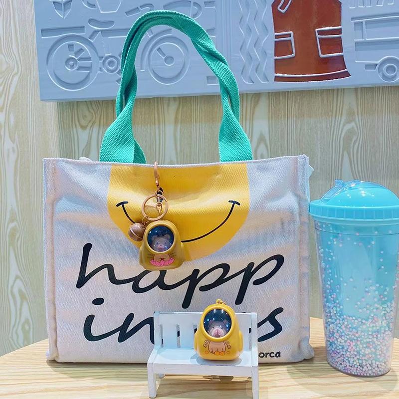 Creative Luminous Keychain Cute Cartoon Space Capsule Capybara Keyring Schoolbag Pendant Trinket Friend Children Gift