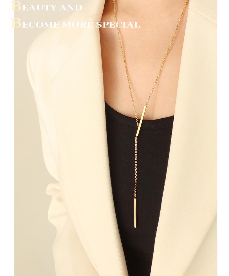 18K Gold Plated Geometric 'Y' Clavicle Chain Necklace, European & American Punk Style, Stainless Steel