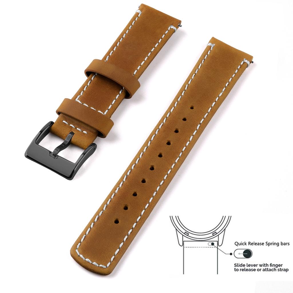 Genuine Leather Top Grain Watch Band, Quick Release 20mm/22mm Watch Strap, Fits Samsung Galaxy Watch, Men and Women Watch band