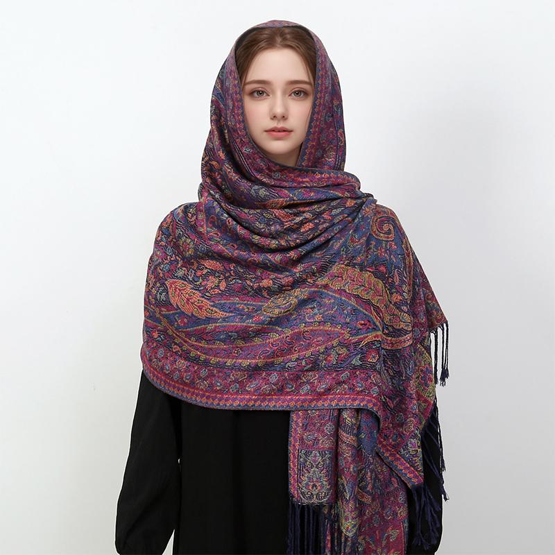 Fashion Ethnic Style Jacquard Scarf Outdoor Women Travel Paisley Tassel Shawl Neck Muslim Hijab Wrap Floral Luxury