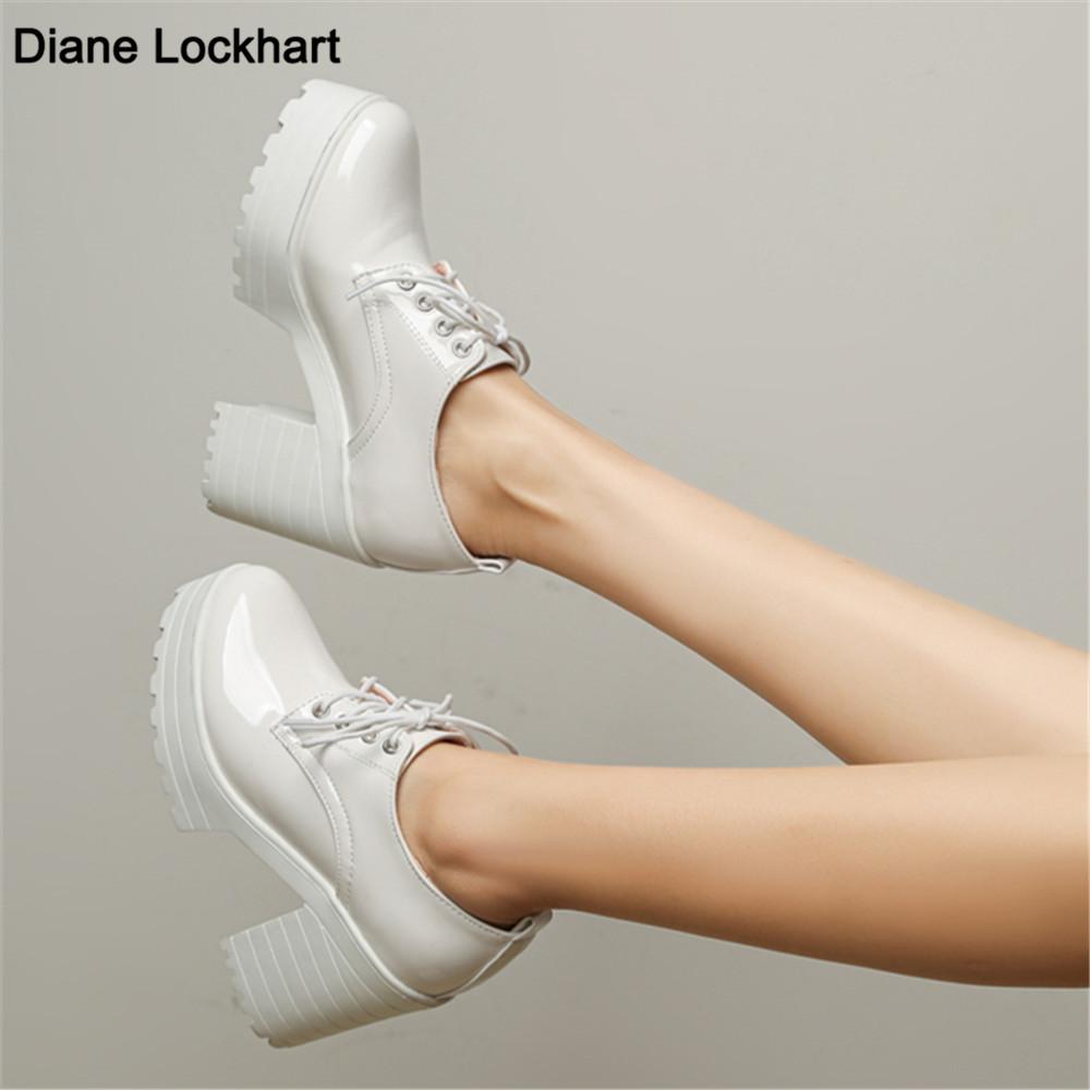 Fashion Classic Lace-up For Women Black White High Heels Short Boot Platform Euro Style Women's Shoes Autumn Spring Punk High Heels Shoe