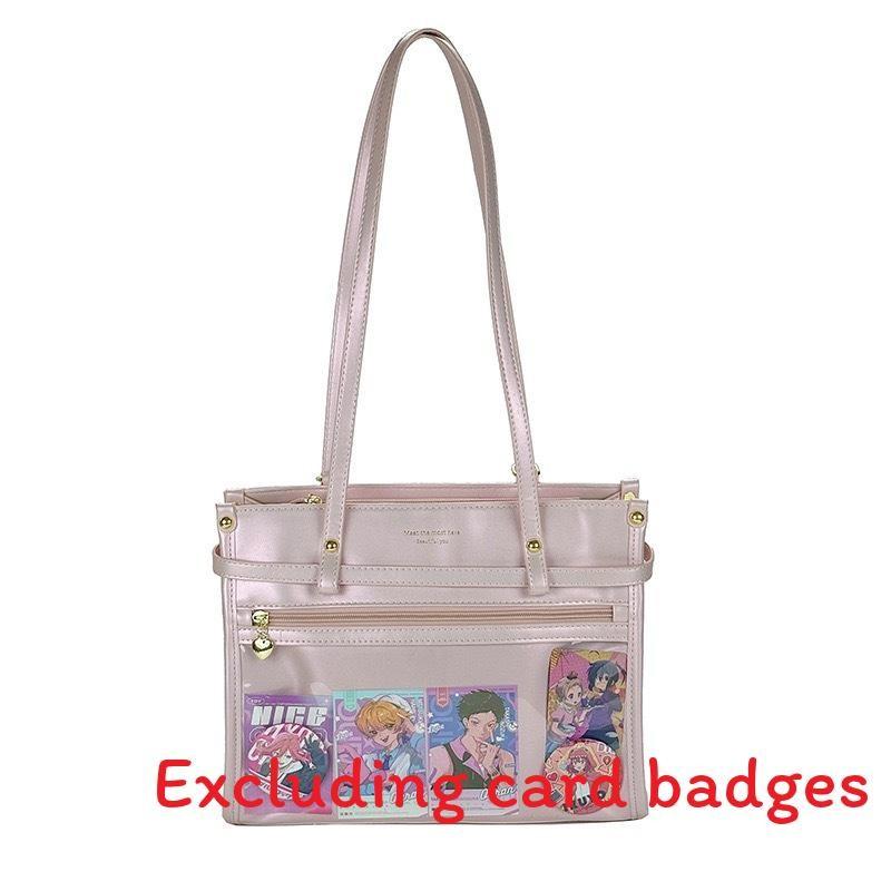 Color Simple Solid Shoulder Bag With Transparent Layer For Storing Badges