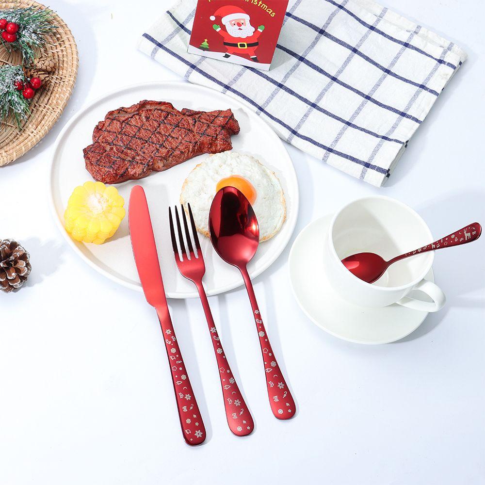Gabel Löffel Edelstahl Etui Box Utensilien Schneeflocken Druck Weihnachtsgeschirr Sets Besteck