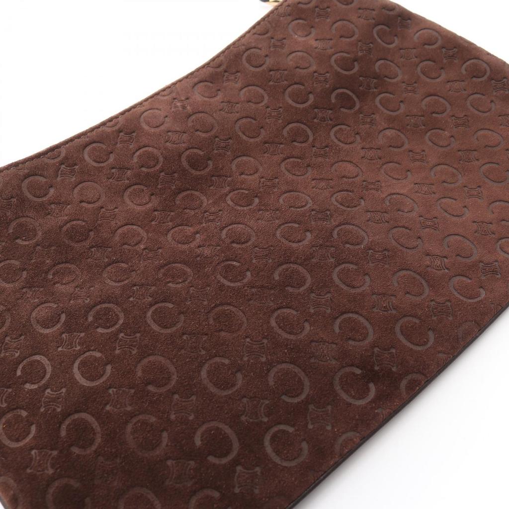 Used CELINE C Blason Shoulder Bag Suede leather Brown Used Women