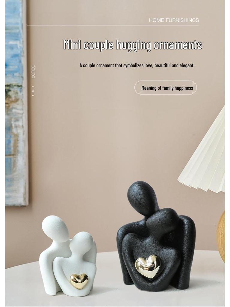 Nordic Luxury Mini Ceramic Heart Couple Ornament for Home Decor