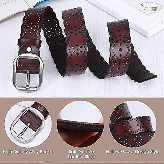 Womens Hollow Flower Leather Belt for Jeans Pants Wide Belt for Ladies