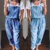 Ladies Pure Colors Casual Denim Jumpsuit Loose Long Romper Bib Pants Overalls Jeans for Women String Waist Jumpsuit