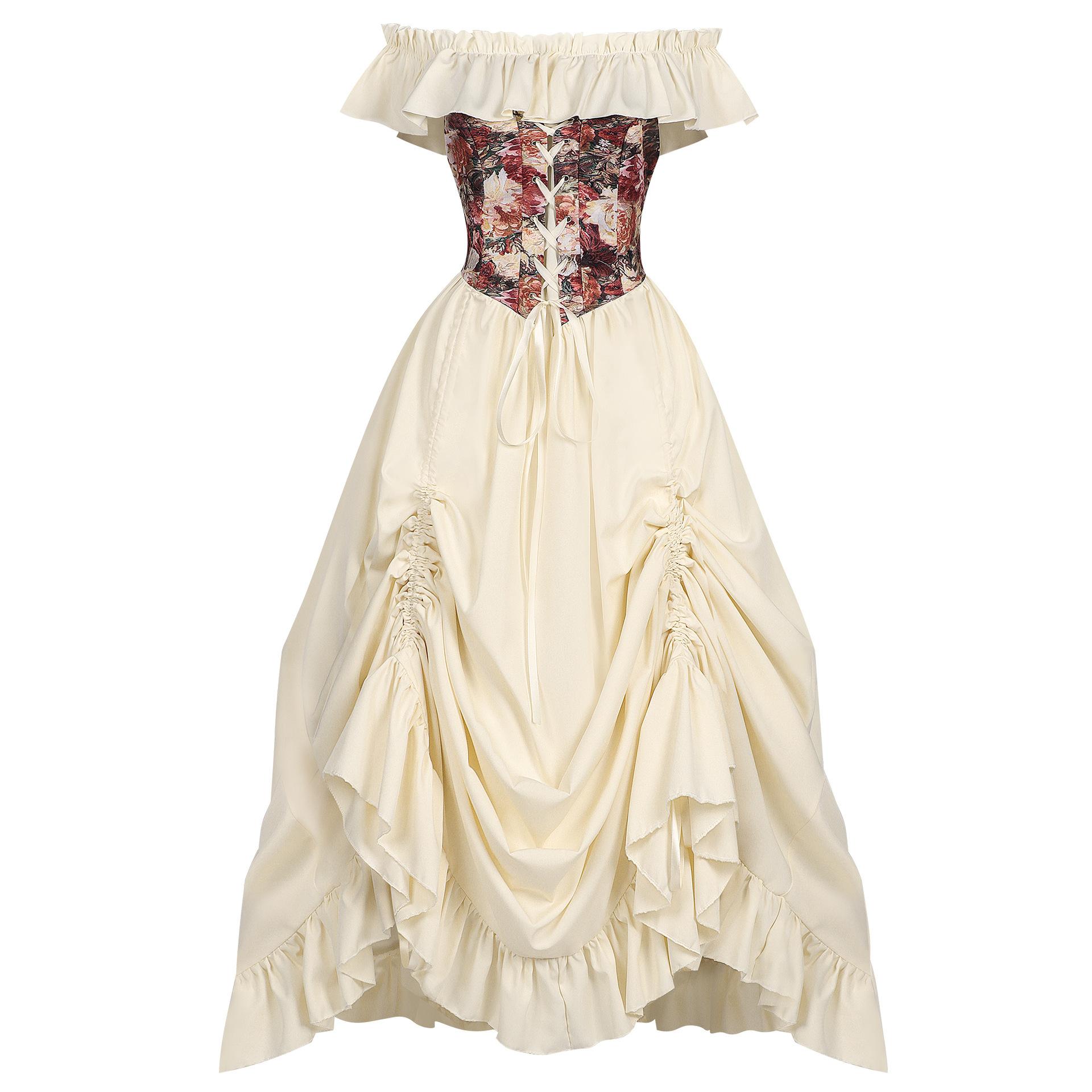 Women Floral Medieval Dress Costume Renaissance