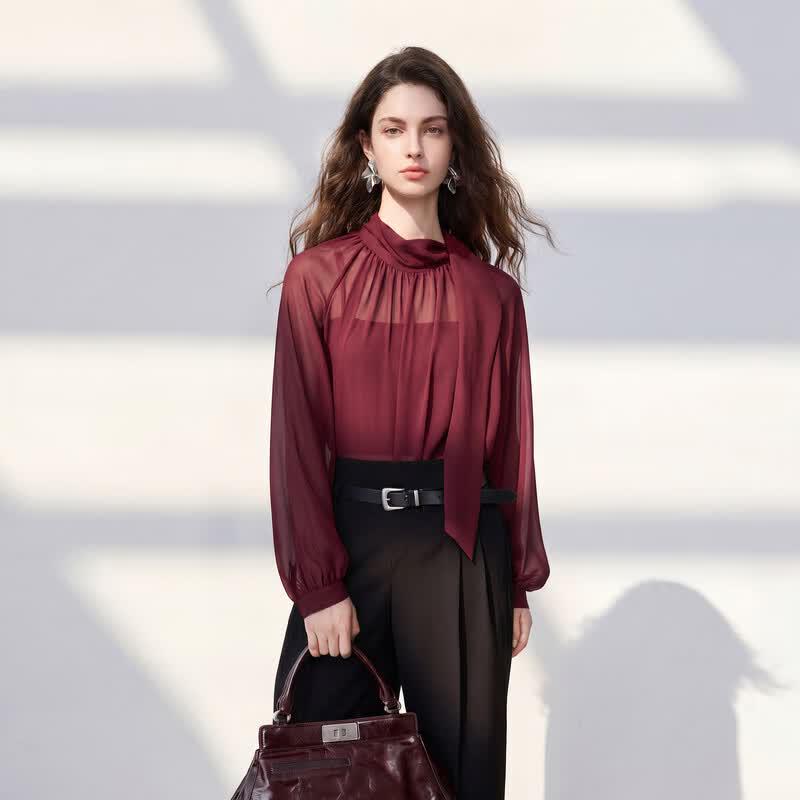 Sancai Women s Chiffon Long Sleeve Top & Camisole Set S