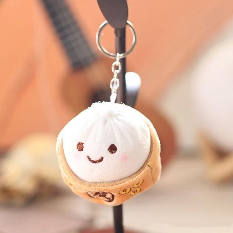 Soft Little Bun Keychain Kawaii Fluffy Xiaolongbao Keyring Simulation Food Cartoon Plush Pendant Gift