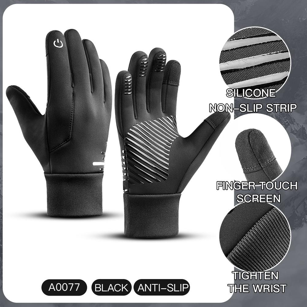 

Black Winter Warm Full Fingers Waterproof Cycling Outdoor Sports Running Motorcycle Ski Touch Screen Fleece Gloves S