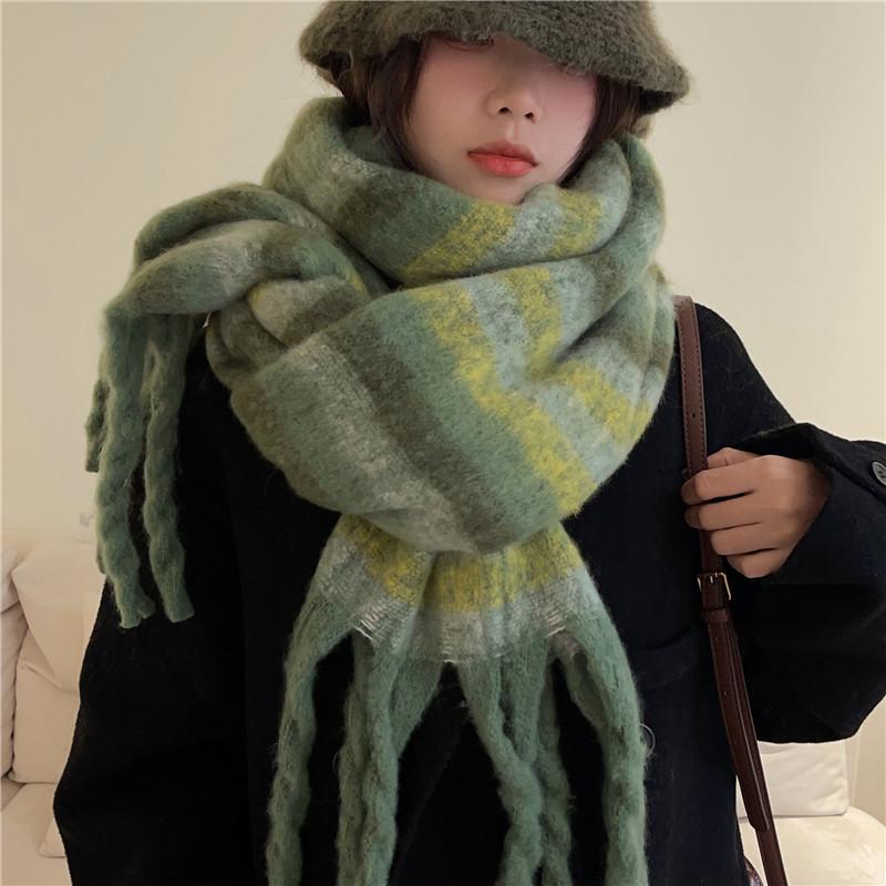 Atmosphere Rainbow Brushed Tassel Scarf Warm Scarf Mohair Thickened Color Striped Shawl Couple Winter