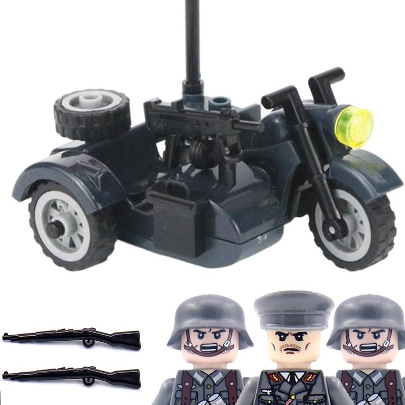 Non-Toxic Moc Ww2 Germany Military Army Motorcycle Building Blocks Infantry Soldiers Officer Vehicle Model Weapons Bricks Toys For Kids
