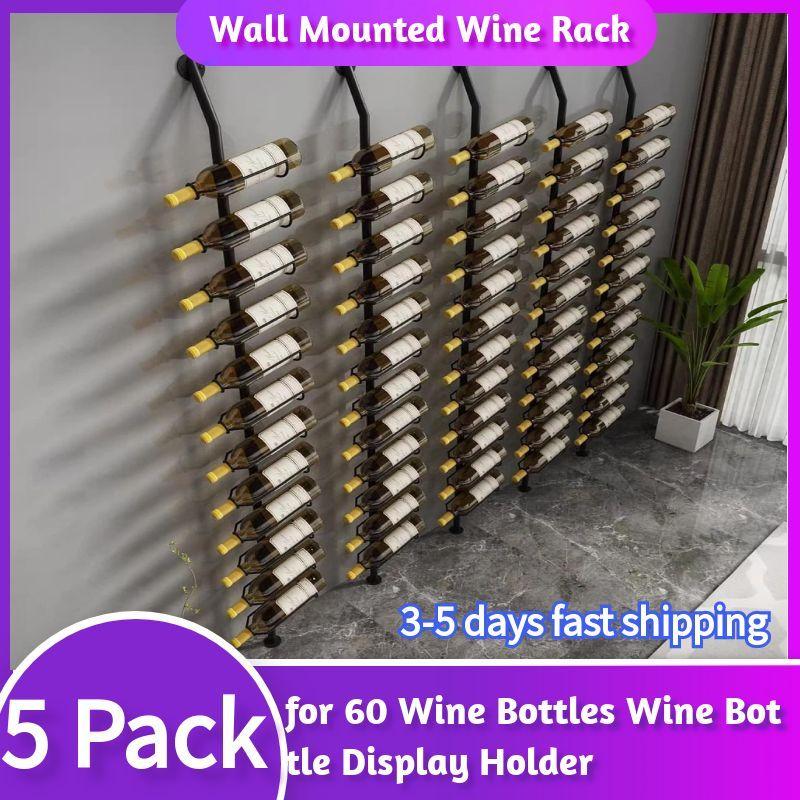 Black Metal Wine Rack for 60 Bottles Wine Holder Wine Bottles Storage Rack Wall Mounted 5 Pack for Kitchen Dining Room Bar