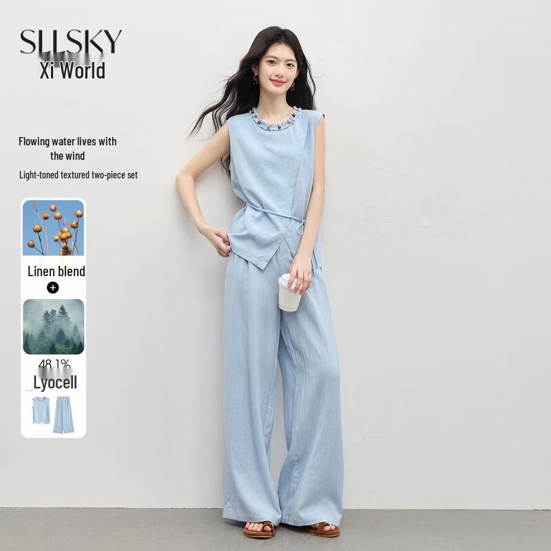 Sllsky Women s Casual Summer Sleeveless Top & Wide-Leg Pants Set 2XL