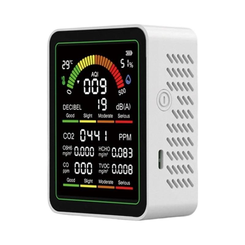 Air Quality Monitor With CO CO2 C6H6 Formaldehyde TVOC Temperature Humidity Detections And Noise Meter For Home Office Lab