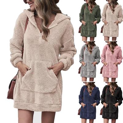 Women's Double-sided Fleece Hooded Loose Zipper Plush Pocket Sweater Jacket