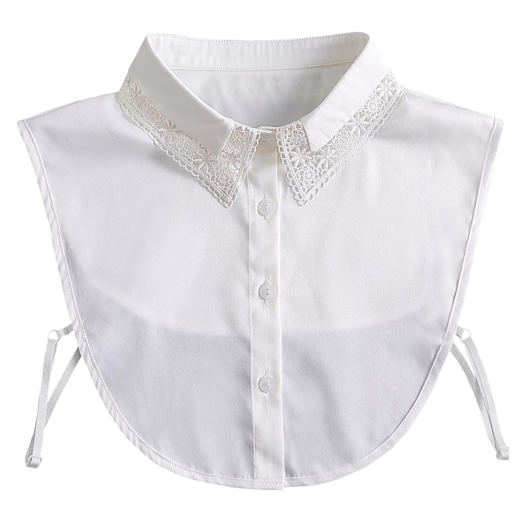 Women's Lace Decorative Hollow Out Detachable Collar Base Shirt for Autumn and Winter