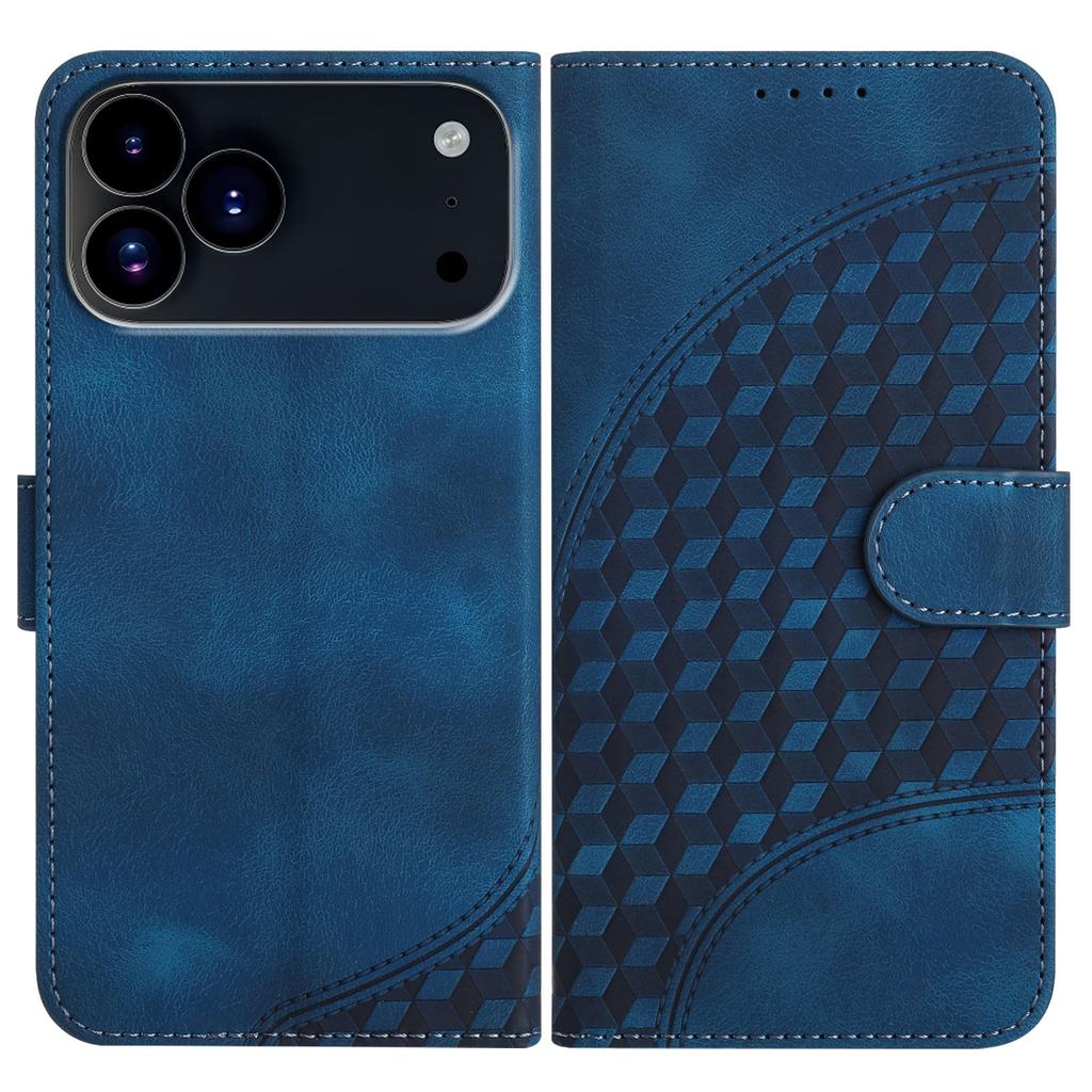 For iPhone 17 Pro Leather Case with Wrist Strap Diamond Imprint Wallet Phone Cover