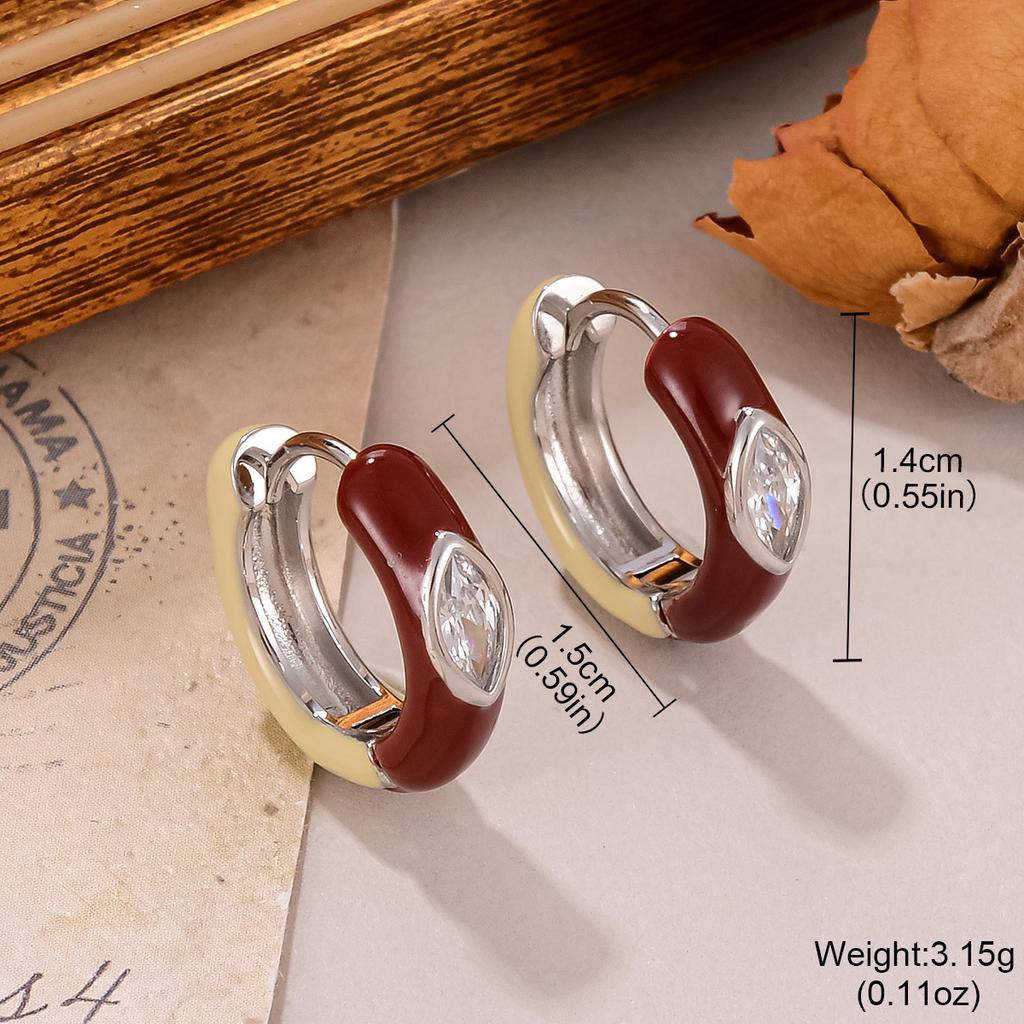 New Year's Hong Kong Style Earrings Women's Zircon Love Lava Ankara Red Premium Sense Drip Oil Stud Earrings Free White Geometric Earrings