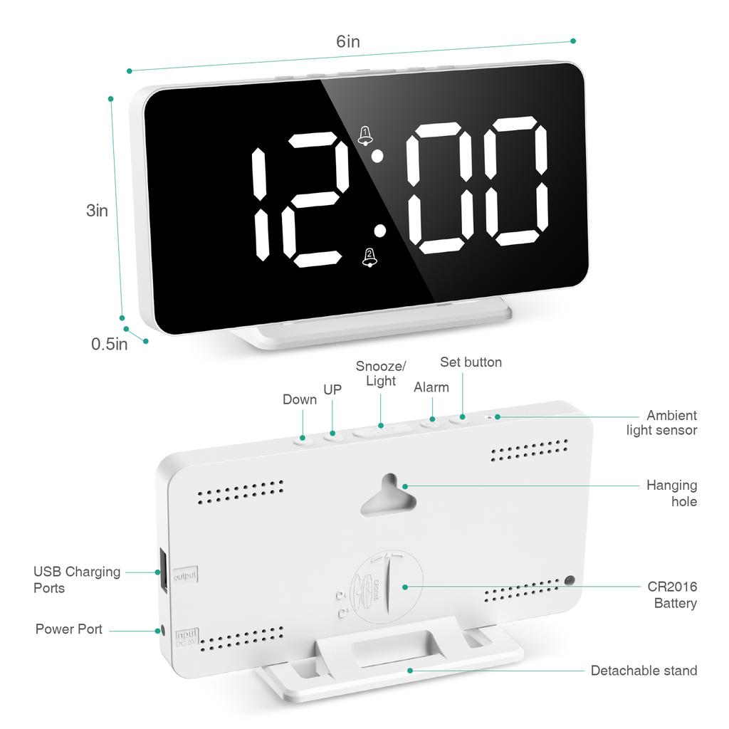 ORIA LED Digital Smart Alarm Clock Watch Table Electronic Desktop Clocks USB Wake Up Clock Snooze USB Wake Up Alarm Home Decor