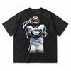 Football Player Rip Jersey Super Symbol Portrait Signature Printed Tee, Vintage Washed Black Short Sleeve T-Shirt, Gift For Men Women Football Fans