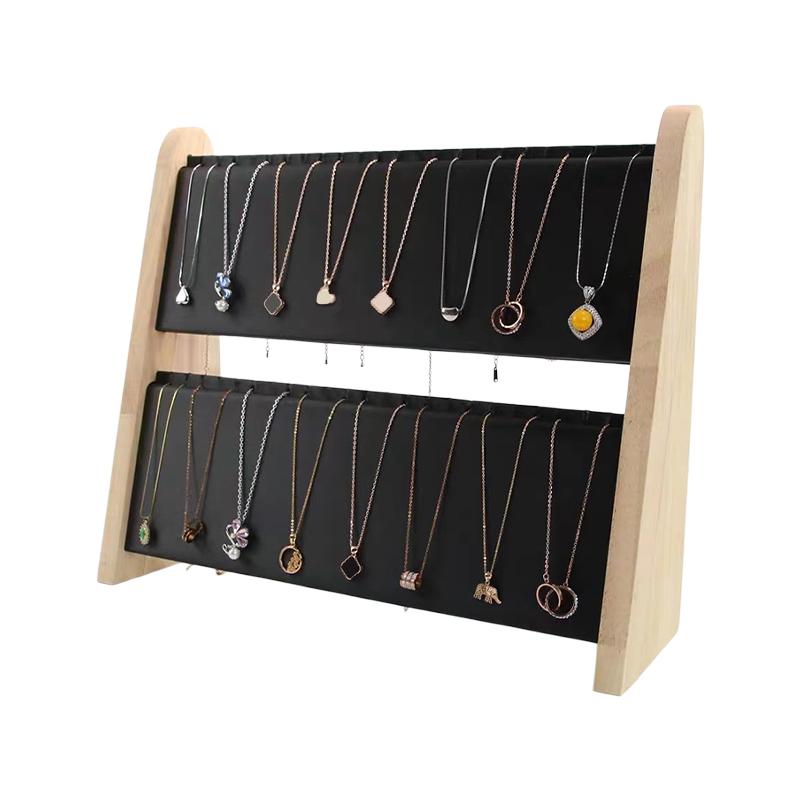 Dwupoziomowy drewniany stojak na naszyjniki, wieża na biżuterię, taca ekspozycyjna z wielofunkcyjnym wieszakiem i organizerem, stojak na naszyjniki
