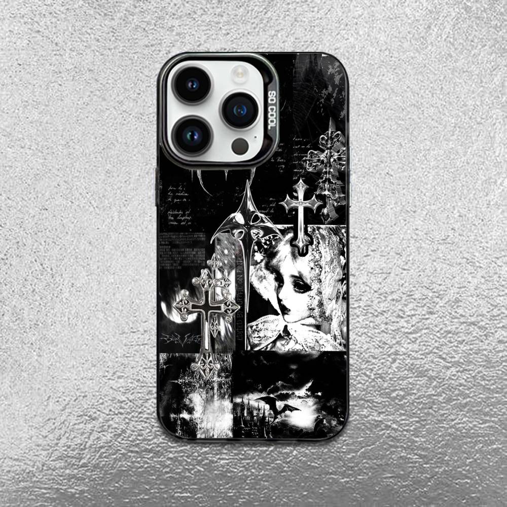 

Gothic Cyber Sigil Cross Eyes Skull Phone Case For iPhone 17,16,15,14,13,12,11 Pro Max Plus Colorful Gradient Soft Black Cover iPhone13mini