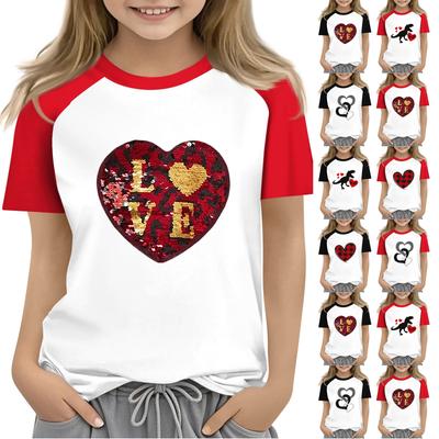 Tops For Youth Girls 4-16 Years Round Neck Short Sleeve Trendy Tops