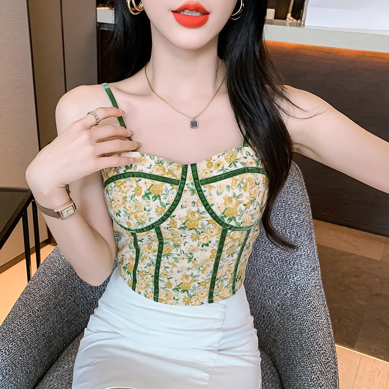 

2023 Summer Women s Floral Slim Fit Vest with Chest Pad Extra Large