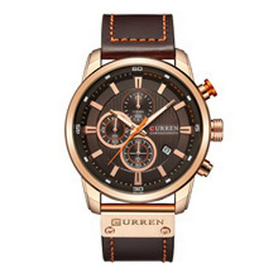 Curren 8291 Men's Multifunctional Leather Strap Watch with Six-Hand Calendar and Large Dial