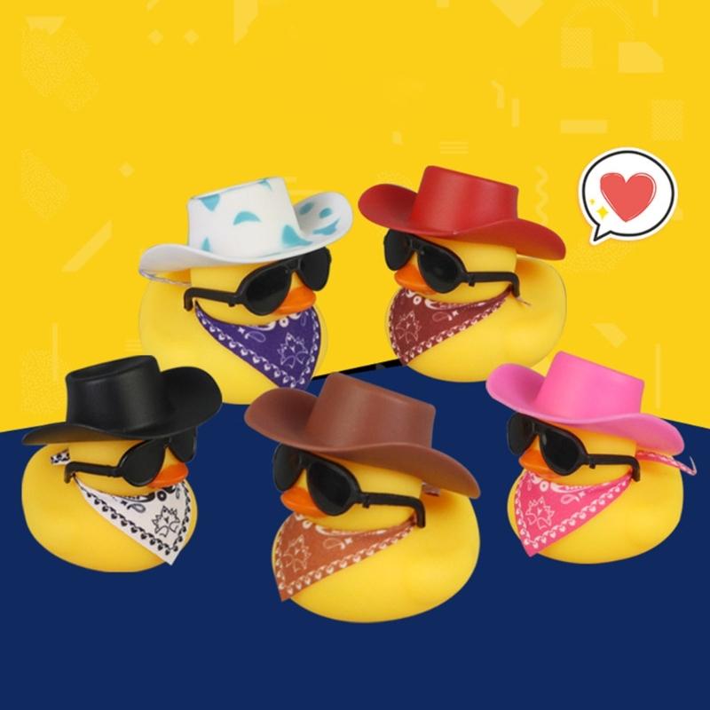 Water Play Duck Ornament with Black Cowboy Hat and Sunglasse Baby Pool Accessories Bathtub Companion For Toddlers