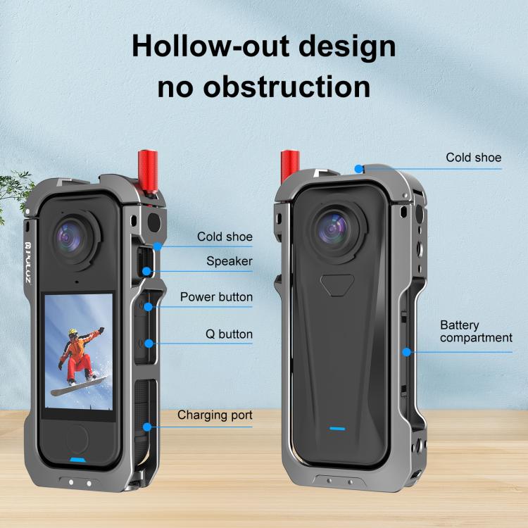 For Insta360 X4 Air PULUZ Metal Protective Cage Expansion Frame with Cold Shoe Bases & Lens Cover (Grey)
